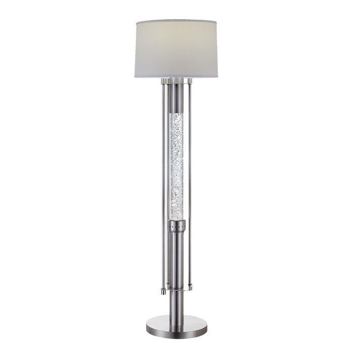 58 Inch Metal Floor Lamp with Drum Shade and LED, Silver