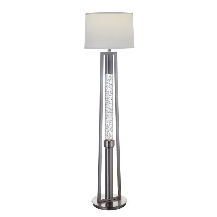 Metal Floor Lamp with Fabric Drum Shade and LED Glass Cylinder, Silver and White