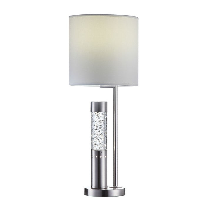 Metal Base Table Lamp with LED Glass Tube and Drum Shaped Shade, Silver and White