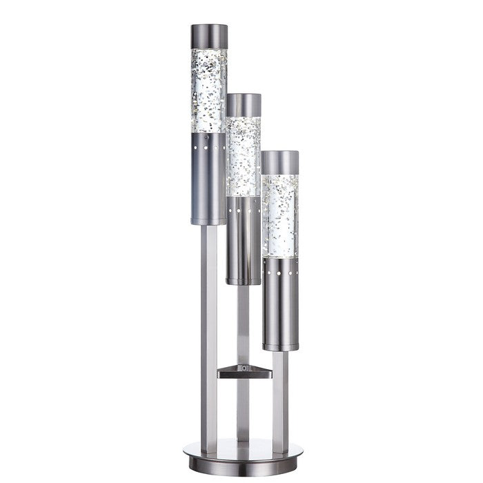Contemporary Metal Table Lamp with Three LED Glass Tubes, Silver