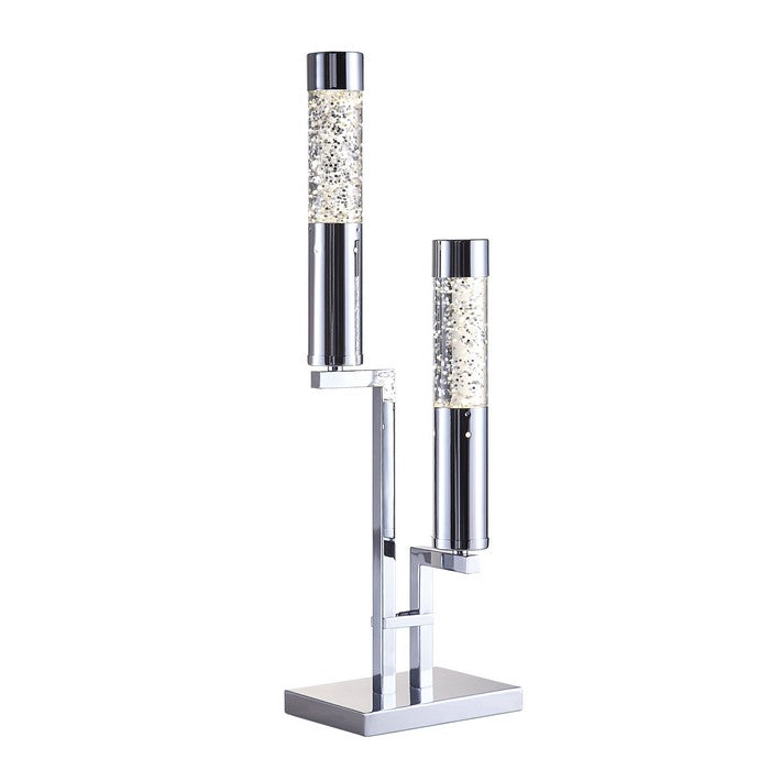 Contemporary Metal Table Lamp with Two LED Glass Cylinders, Silver