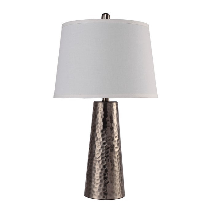 Transitional Metal Table Lamp with Empire Shaped Fabric Lamp Shade, White and Bronze