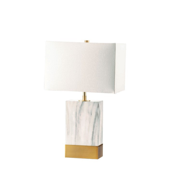 Contemporary Metal Table Lamp with Rectangular Fabric Shade, White and Gold