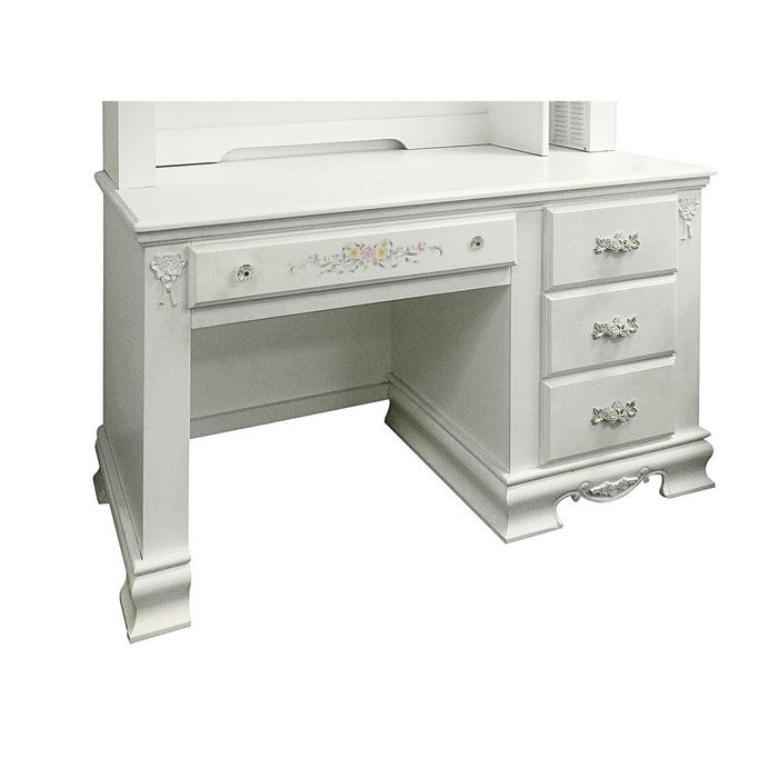 Traditional Style Four Drawer Wooden Computer Desk with Designer Base, White