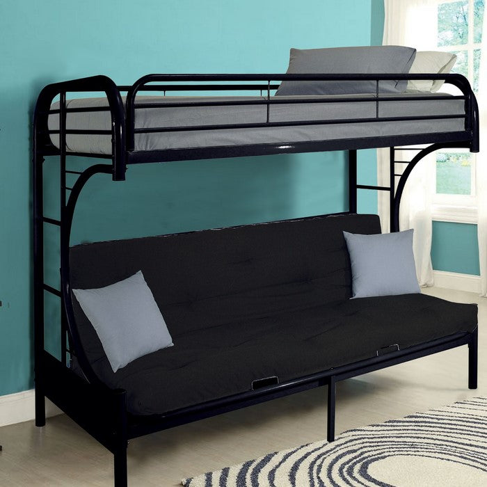 Eclipse Twin Xl Over Queen Futon Metal Bunk Bed with Guardrails, Black