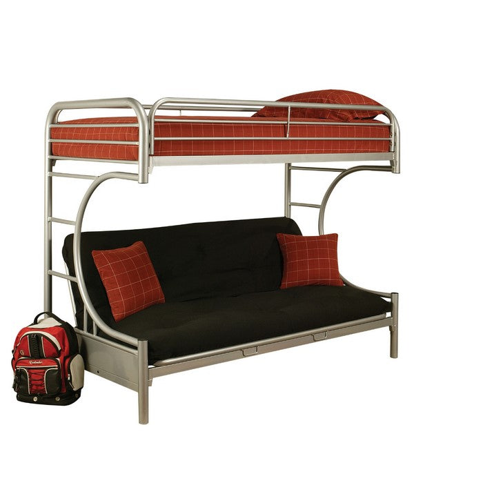 Eclipse Twin Xl Over Queen Futon Metal Bunk Bed with Guardrails, Silver