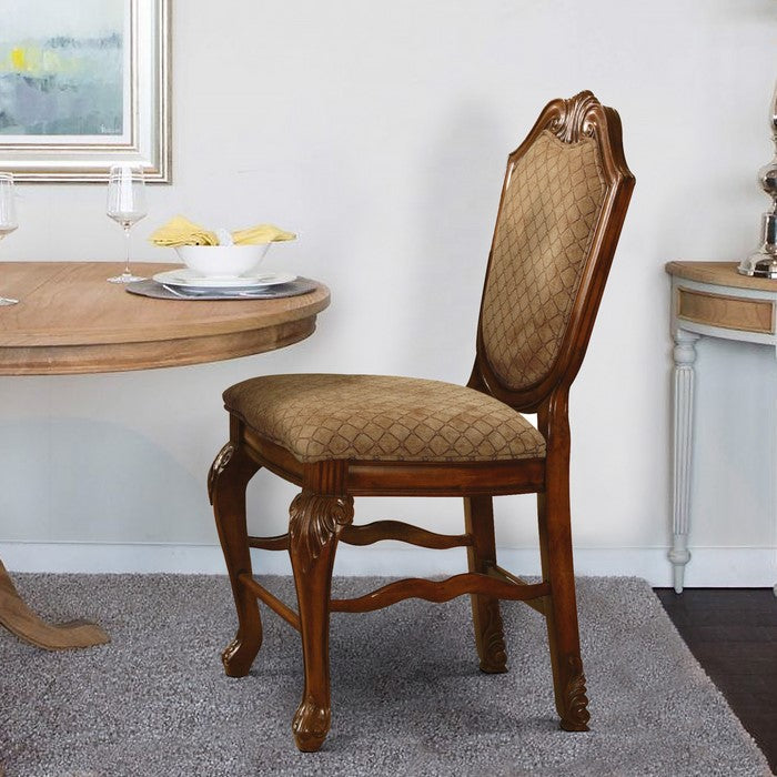 Fabric Upholstered Wooden Counter Height Armless Chair with Claw Legs, Brown, Set of Two