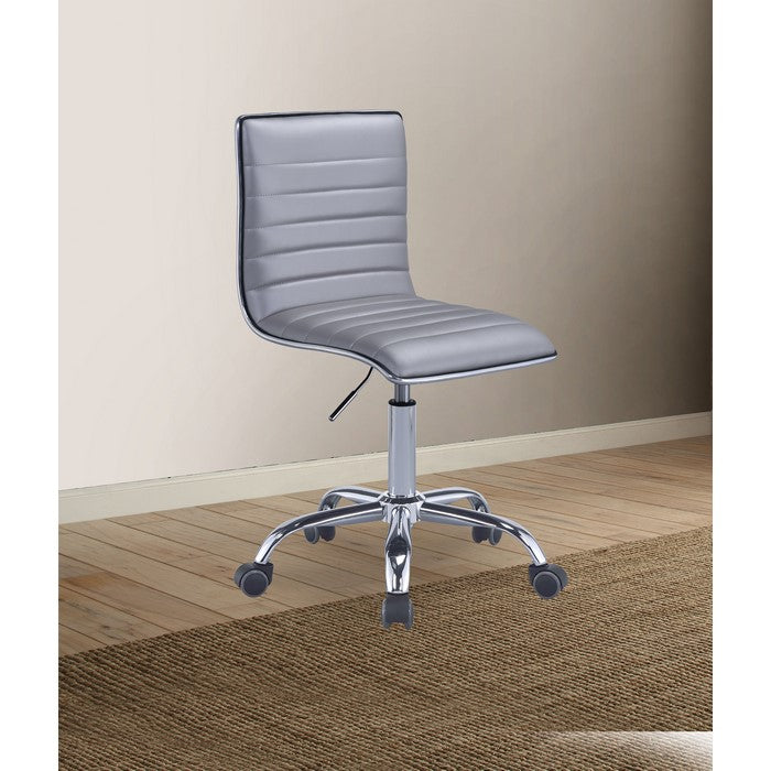 Armless Leatherette Swivel Office Chair with Adjustable Height and Metal Base, Silver