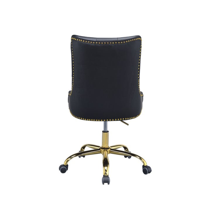 Leatherette Swivel Office Chair with Adjustable Height and Metal Base, Black and Gold