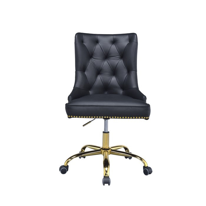 Leatherette Swivel Office Chair with Adjustable Height and Metal Base, Black and Gold