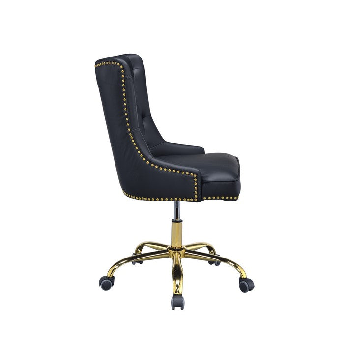 Leatherette Swivel Office Chair with Adjustable Height and Metal Base, Black and Gold