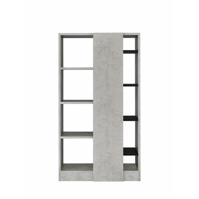 Faux Concrete and Wooden Bookcase with Open Shelves, Gray and Black