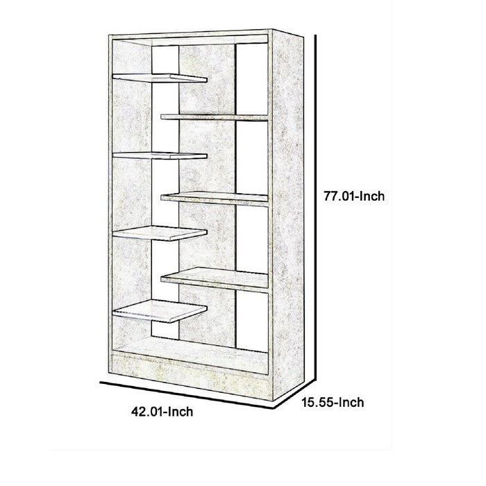 Faux Concrete and Wooden Bookcase with Open Shelves, Gray and Black