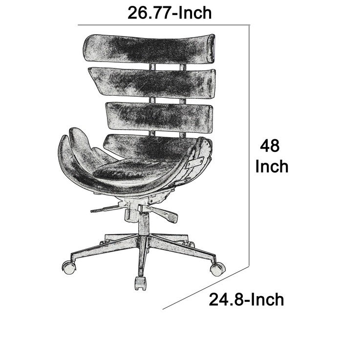 Metal Framed Wingback Office Chair with Leatherette Upholstered Horizontal Panels, Black and Gray