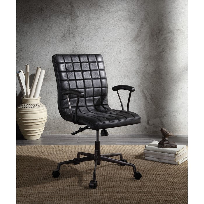 Metal Framed Leatherette Office Chair with Padded Armrests and Adjustable Height, Black and Gray