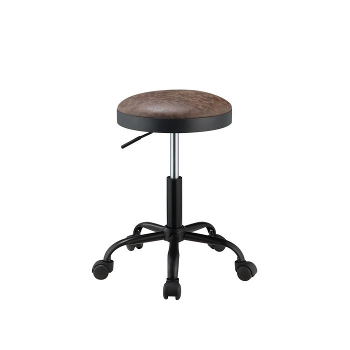 Adjustable Metal Stool with Leatherette Upholstered Seat, Set of Two, Mocha Brown and Black
