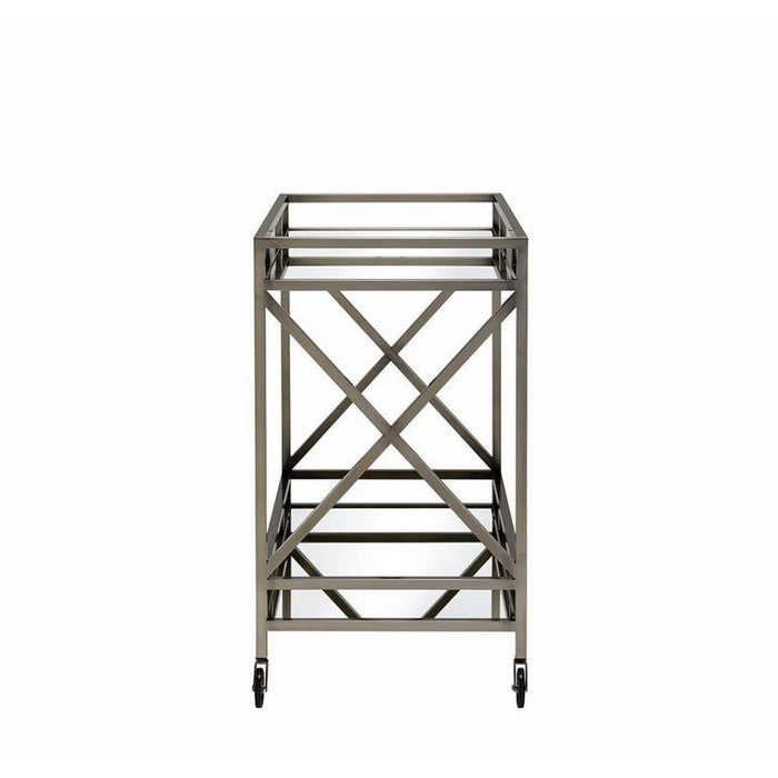 Open Metal Frame 2 Tier Mirrored Serving Cart, Antique Gold and Silver
