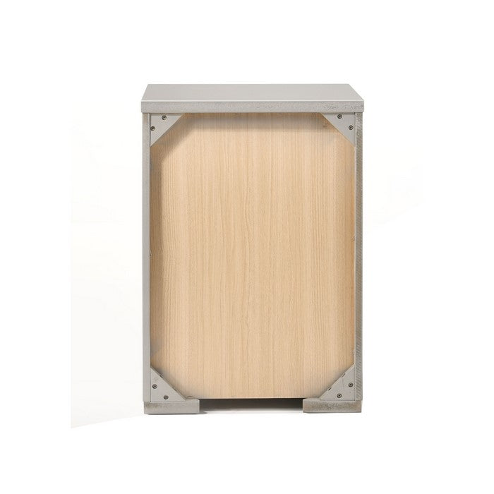Wooden Nightstand with Three Spacious Drawers and Metal Handles, White and Silver