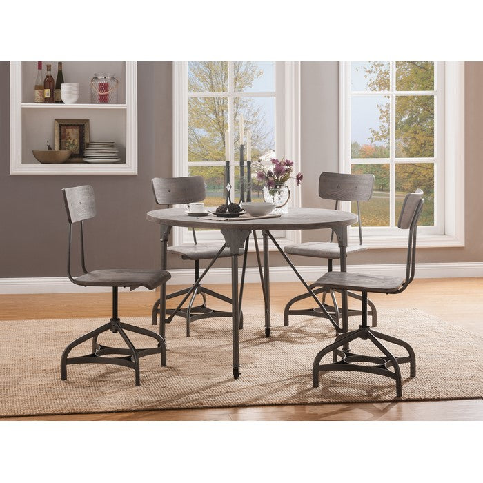 Metal Adjustable Side Chairs with Wooden Swivelling Seats and Open Backrest, Gray, Set of Two