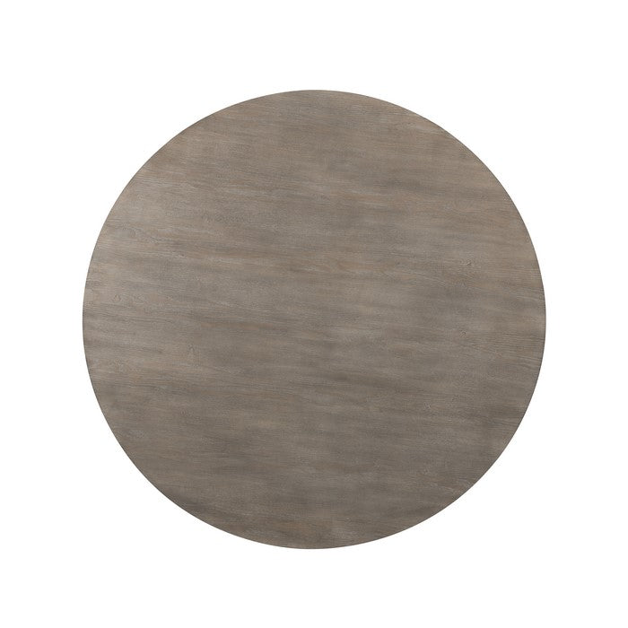 Metal Dining Table with Circular Wooden Top and Caster Wheels, Gray