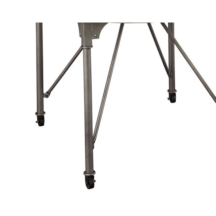 Metal Dining Table with Circular Wooden Top and Caster Wheels, Gray