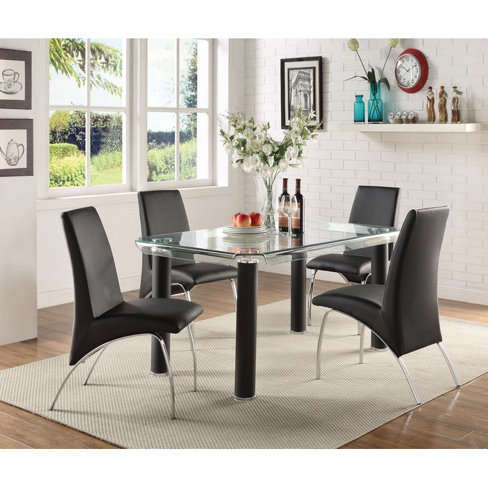 Leatherette Upholstered Side Chairs with Metal Base, Black and Silver, Set of Two