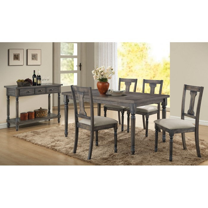 Wooden Side Chairs with Linen Padded Seat and Splat back Design, Gray and Beige, Set of Two