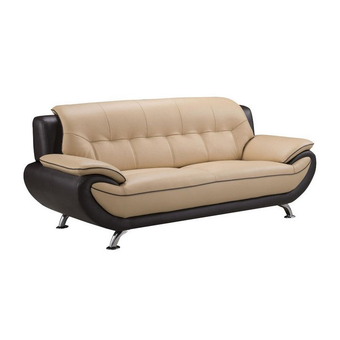 Leather Upholstered Wooden Sofa with Pillow-Top Armrests, Brown