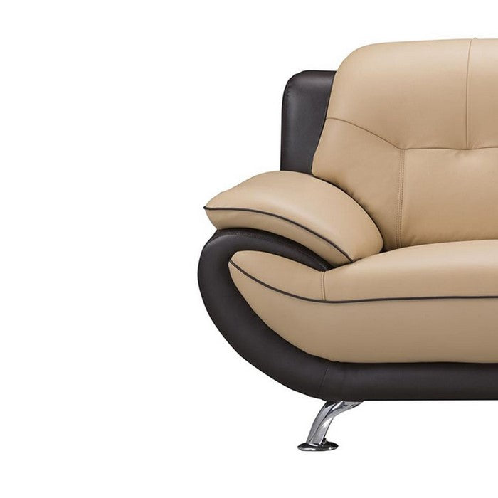 Leather Upholstered Wooden Sofa with Pillow-Top Armrests, Brown
