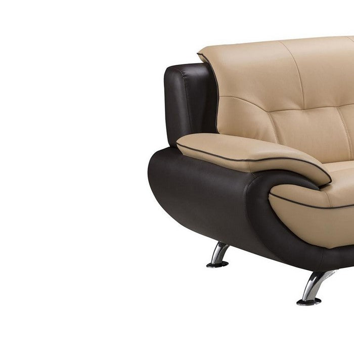 Leather Upholstered Wooden Sofa with Pillow-Top Armrests, Brown