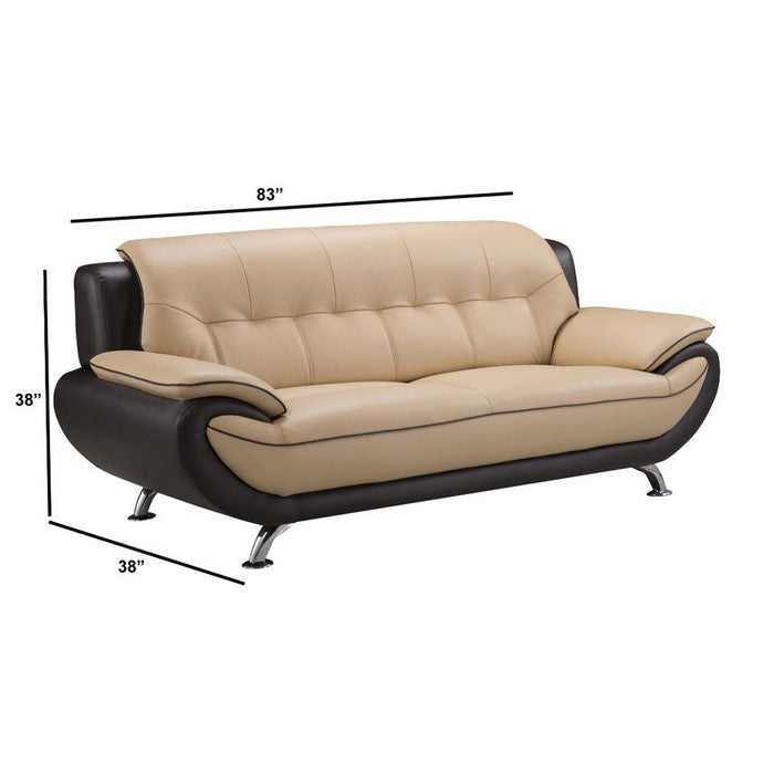 Leather Upholstered Wooden Sofa with Pillow-Top Armrests, Brown