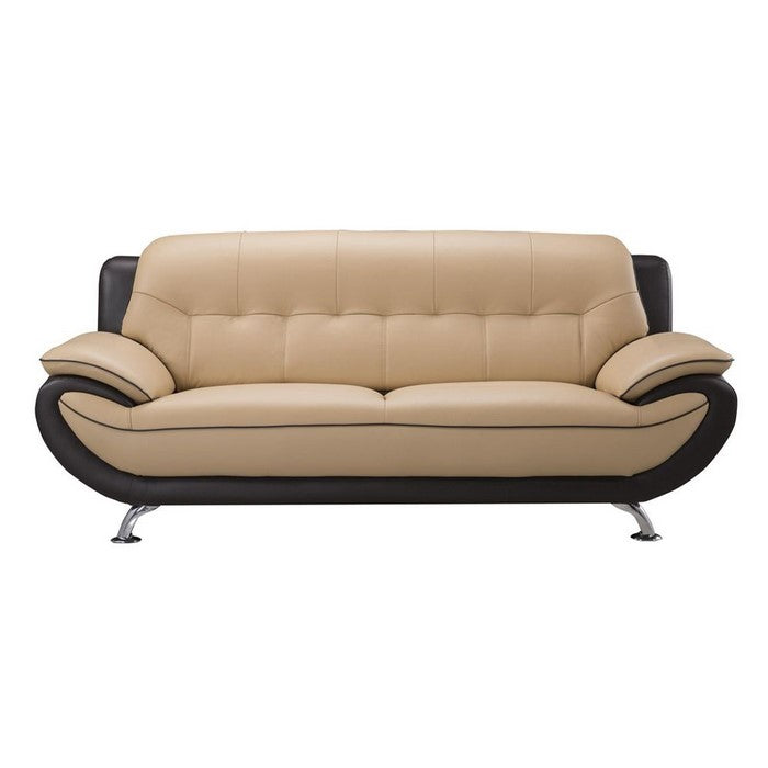 Leather Upholstered Wooden Sofa with Pillow-Top Armrests, Brown