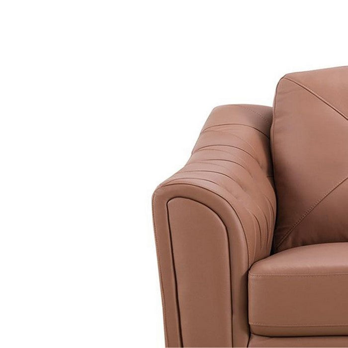 Leather Upholstered Wooden Loveseat with Tufted Armrests, Brown