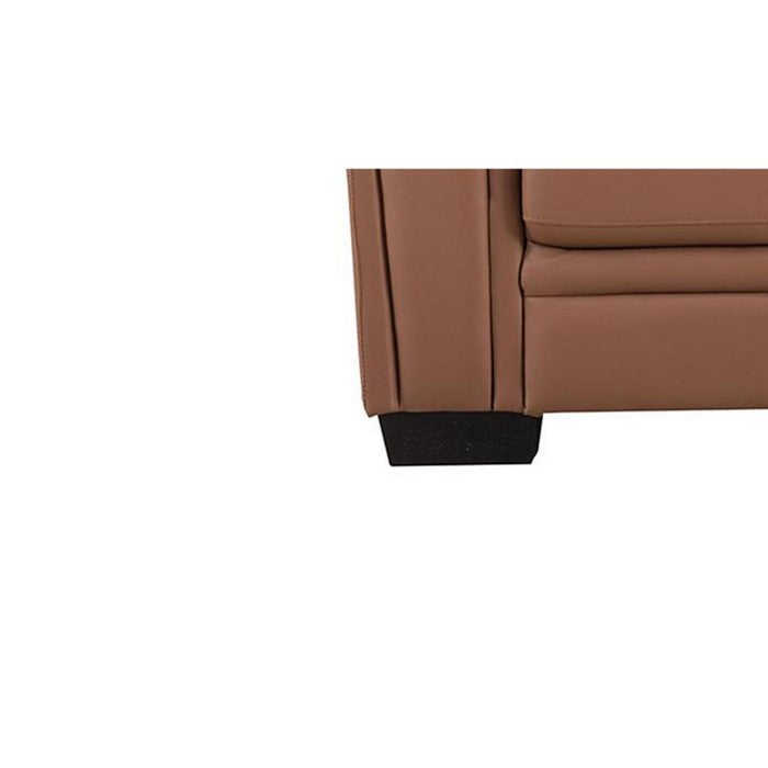 Leather Upholstered Wooden Loveseat with Tufted Armrests, Brown