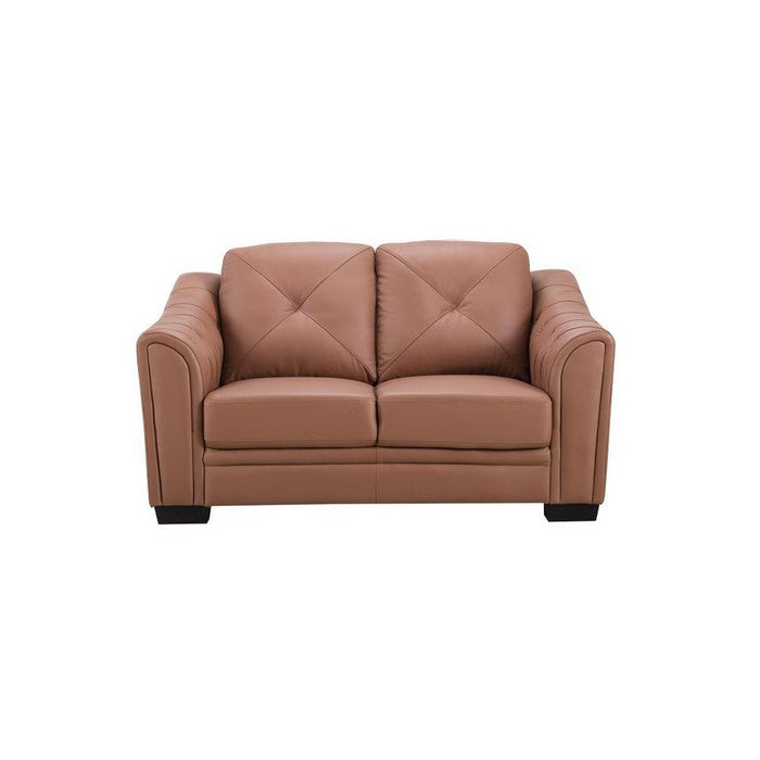Leather Upholstered Wooden Loveseat with Tufted Armrests, Brown