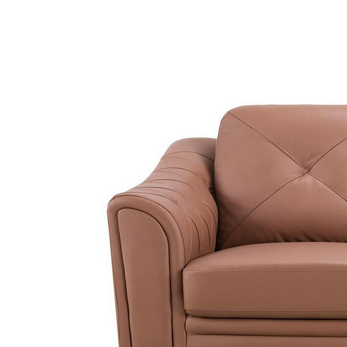 Leather Upholstered Wooden Sofa with Tufted Armrests, Brown