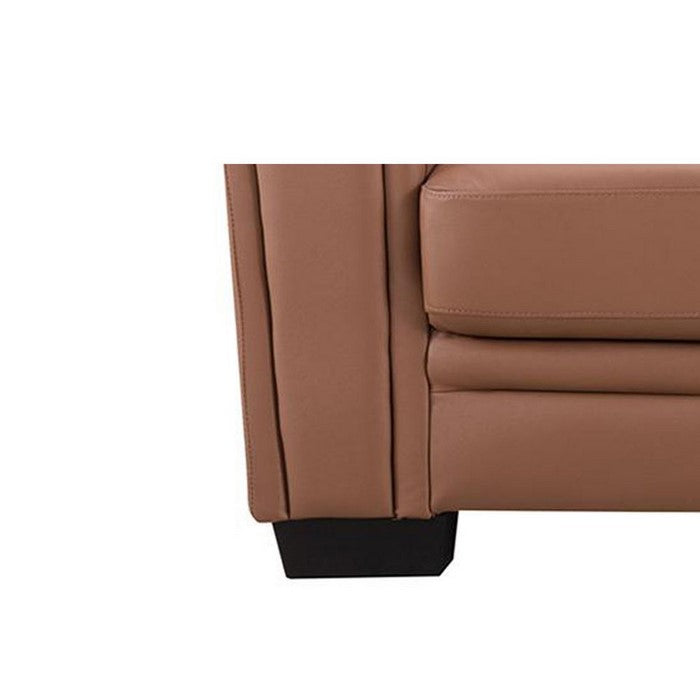 Leather Upholstered Wooden Sofa with Tufted Armrests, Brown