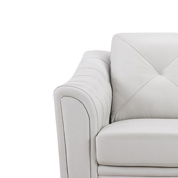 Leather Upholstered Wooden Loveseat with Tufted Armrests, White