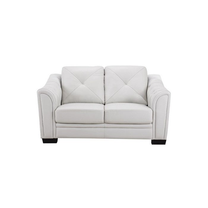 Leather Upholstered Wooden Loveseat with Tufted Armrests, White