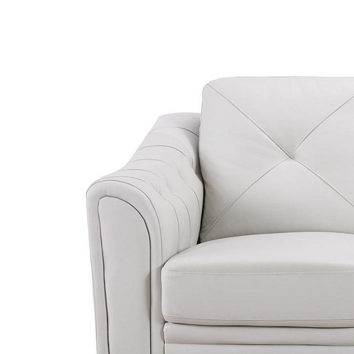 Leather Upholstered Wooden Sofa with Tufted Armrests, White