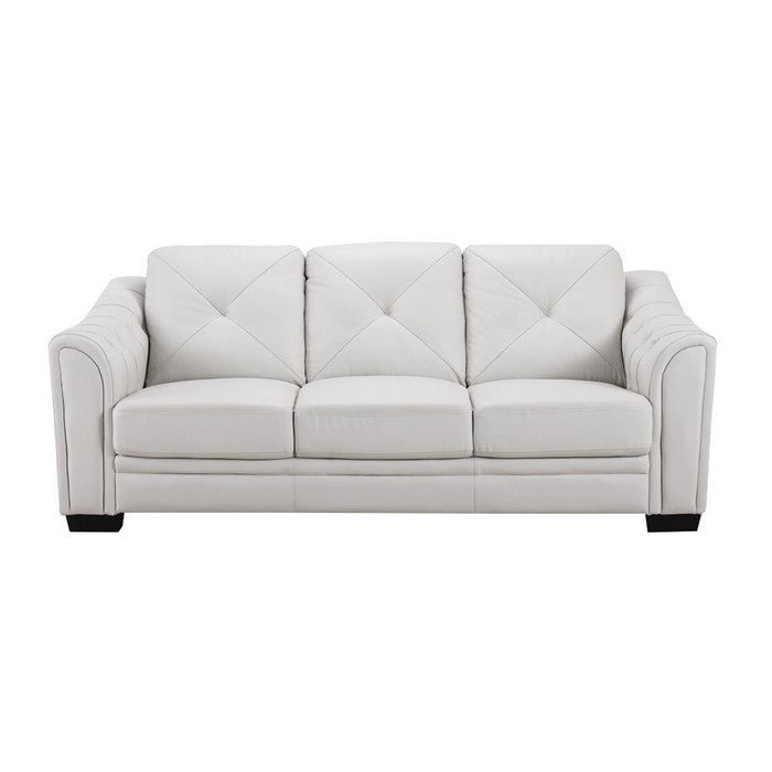 Leather Upholstered Wooden Sofa with Tufted Armrests, White