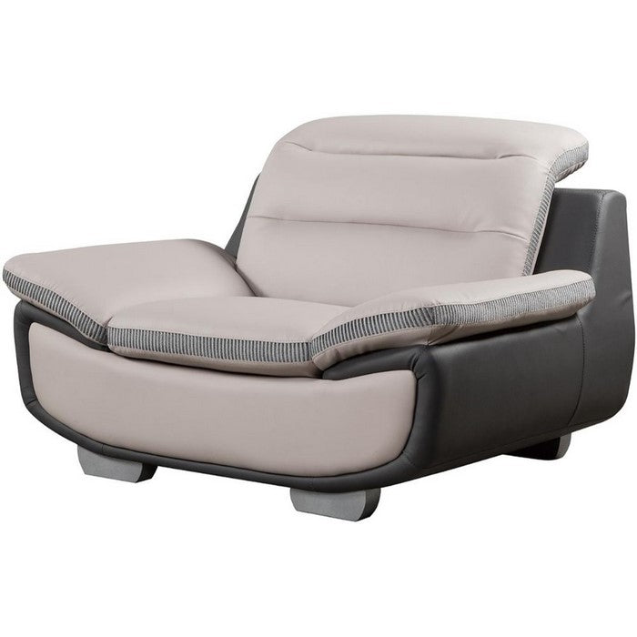 Faux Leather Upholstered Wooden Sofa Chair with Contrasting Patch Design, Gray