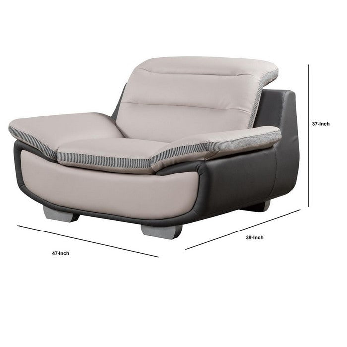 Faux Leather Upholstered Wooden Sofa Chair with Contrasting Patch Design, Gray