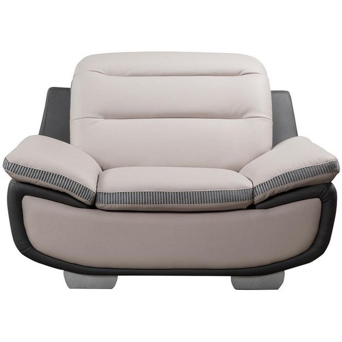 Faux Leather Upholstered Wooden Sofa Chair with Contrasting Patch Design, Gray