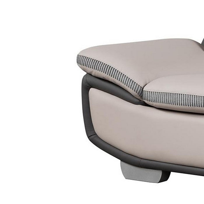 Faux Leather Upholstered Wooden Loveseat with Contrasting Patch Design, Gray