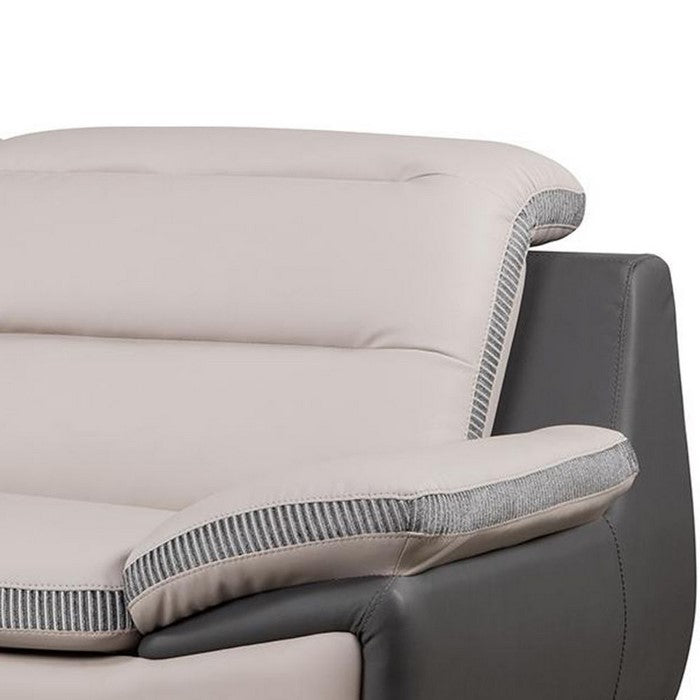 Faux Leather Upholstered Wooden Loveseat with Contrasting Patch Design, Gray
