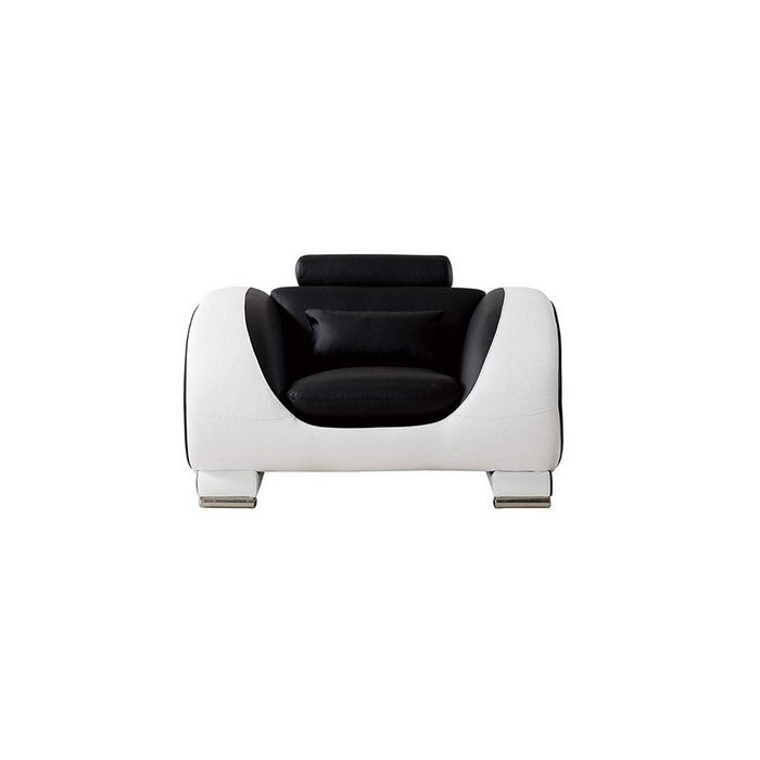 Modern Style Faux Leather Upholstered Wooden Sofa Chair with Headrest, Black and White
