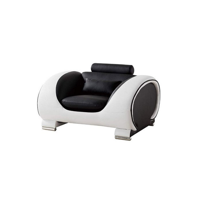 Modern Style Faux Leather Upholstered Wooden Sofa Chair with Headrest, Black and White