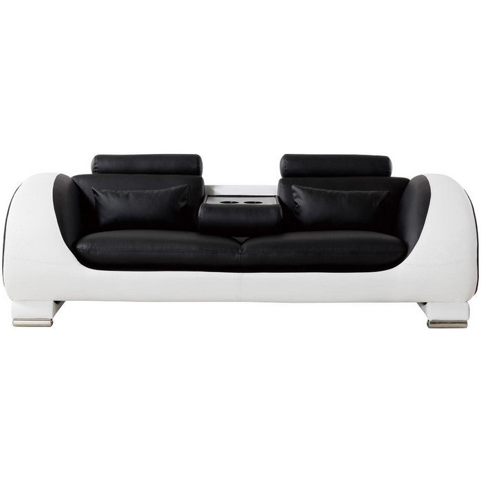 Modern Style Faux Leather Upholstered Wooden Sofa with Headrest, Black and White