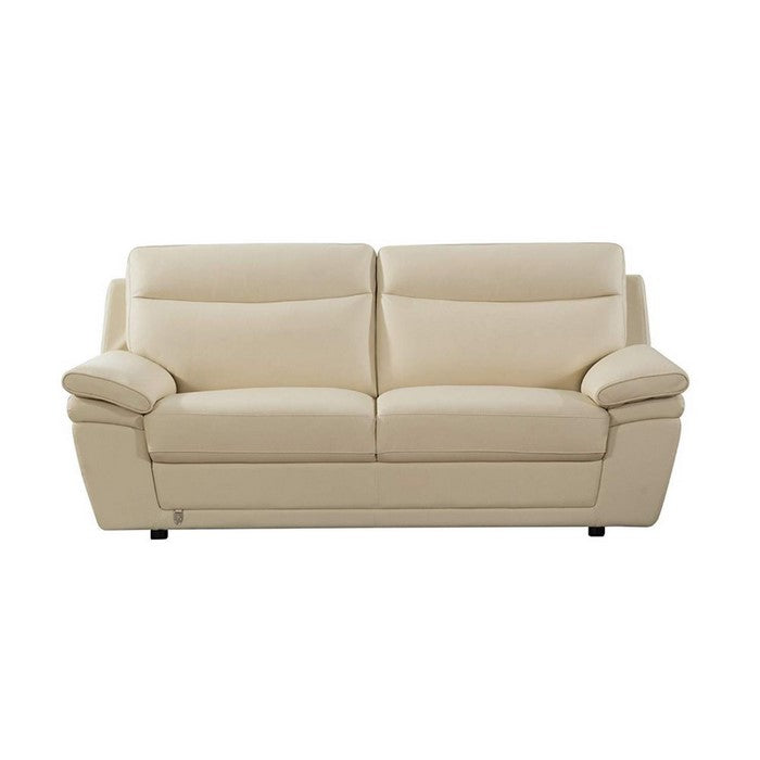 Faux Leather Upholstered Wooden Sofa with Channel Tufted Backrest, Cream